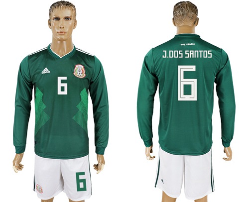 Mexico #6 J.Dos Santos Home Long Sleeves Soccer Country Jersey